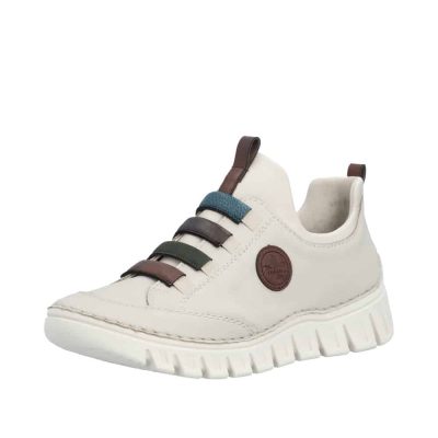 Rieker sneakers til dame i beige med elastik og fine detaljer samt skindsål