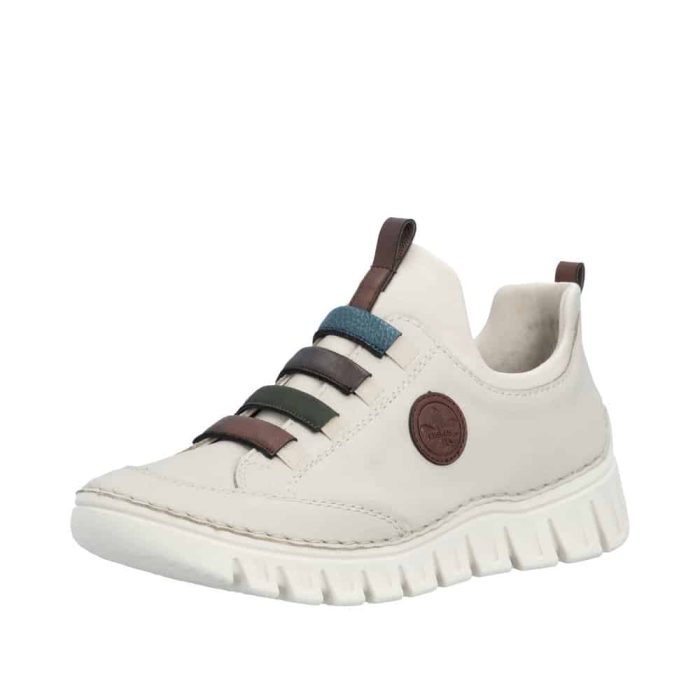 Rieker sneakers til dame i beige med elastik og fine detaljer samt skindsål