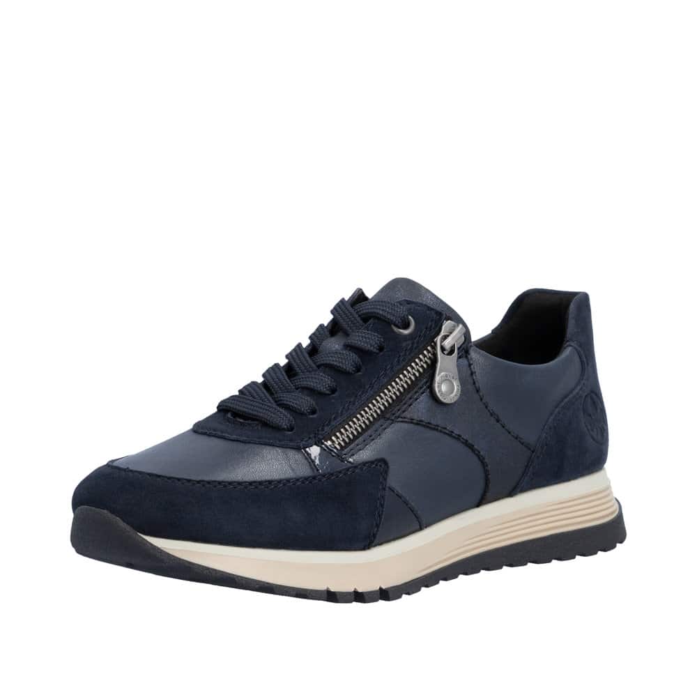 Rieker sneakers til dame i mørkeblå med skindoverdel og udtagelig sål samt ekstra bredde H og funktionel lynlås