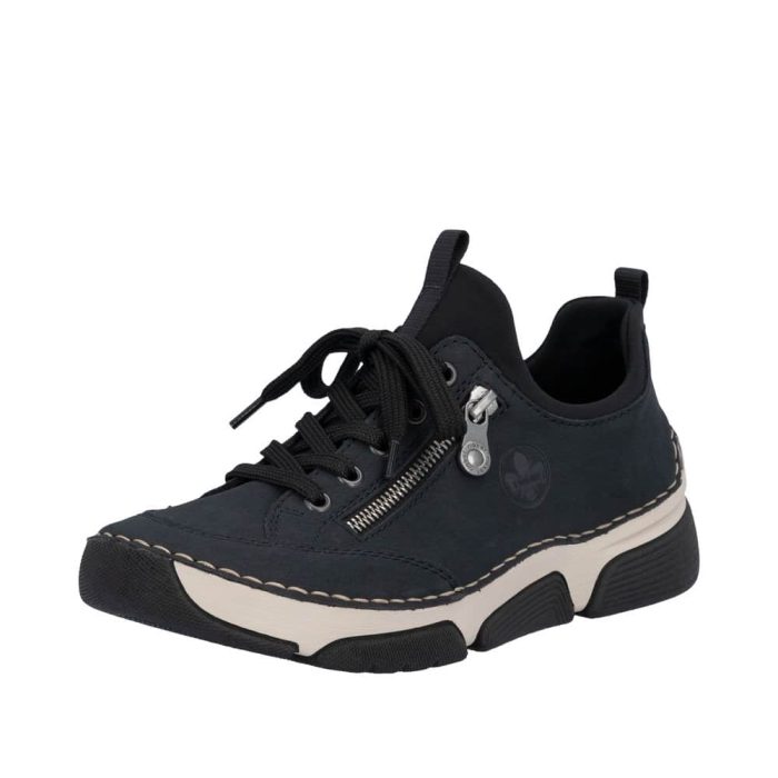 Rieker sneakers til dame i blå med snøre og elastisk åbning samt stødabsorbering.