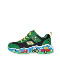 Skechers x John Deere: Play Scene Sneakers til børn i grøn med velcrorem og fast hælkappe.