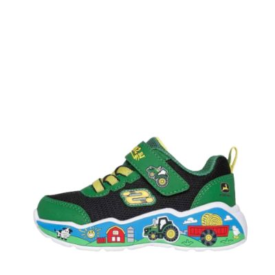Skechers x John Deere: Play Scene Sneakers til børn i grøn med velcrorem og fast hælkappe.