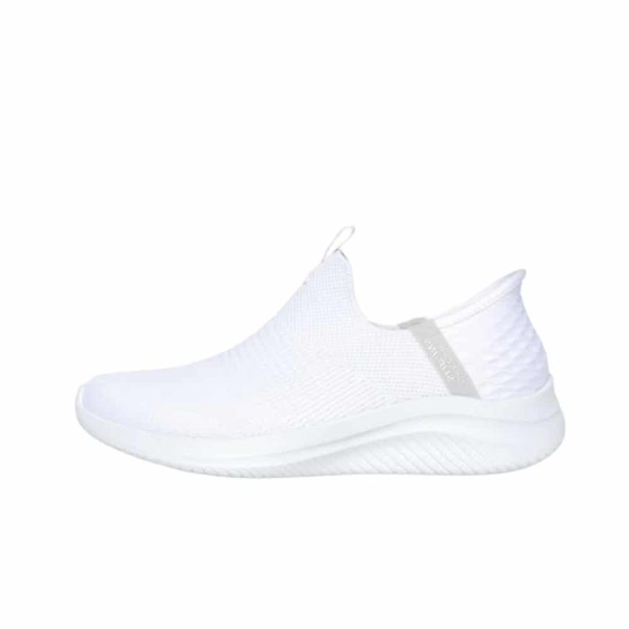 Skechers Slip-In Ultra Flex 3.0 Cozy Streak sko til dame i hvid med fast hælkappe samt memory foam sål