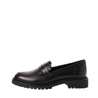 Tamaris loafers til dame i sort med skindoverdel og blød Touch-it sål samt chuncy ydersål
