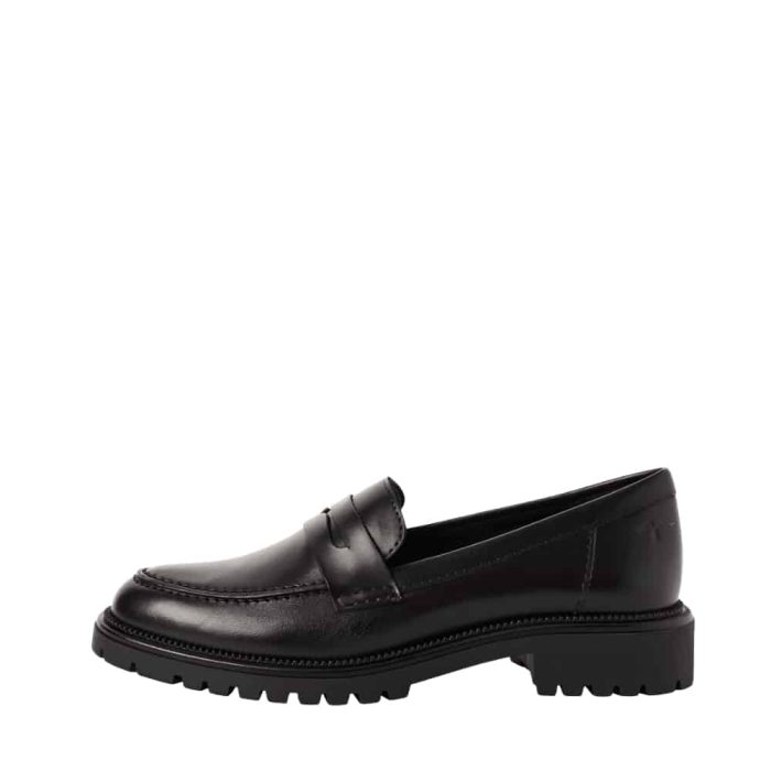 Tamaris loafers til dame i sort med skindoverdel og blød Touch-it sål samt chuncy ydersål