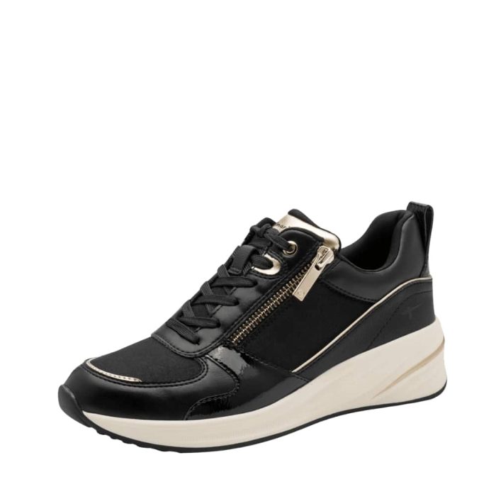 Tamaris sneakers til dame i sort med funktionel lynlås samt udtagelig sål og chunky ydersål