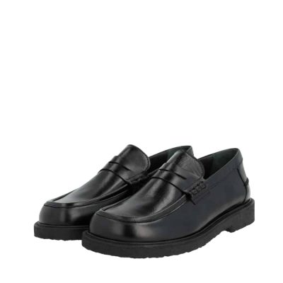 Angulus loafers til dame i sort med skindoverdel og rund snude
