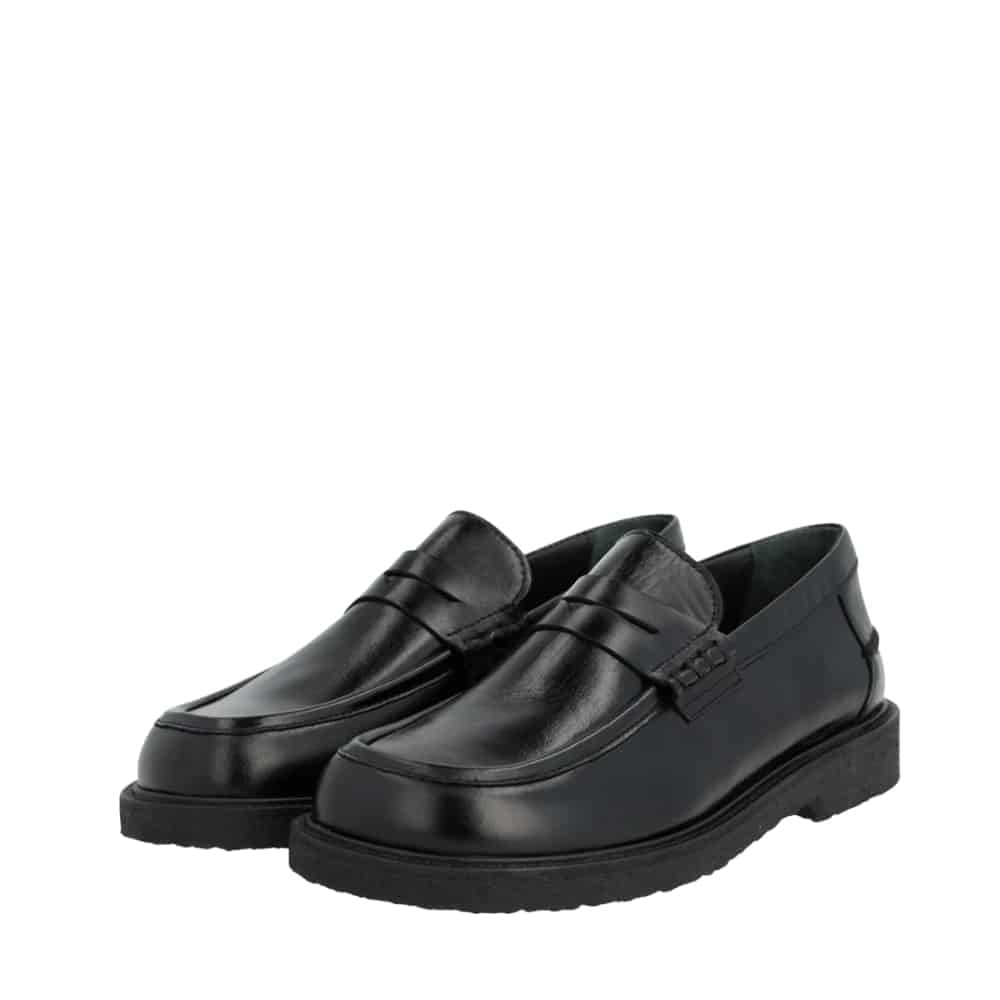 Angulus loafers til dame i sort med skindoverdel og rund snude