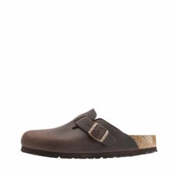 Birkenstock Boston Slippers til dame i brun med ruskindsål og justerbar rem.