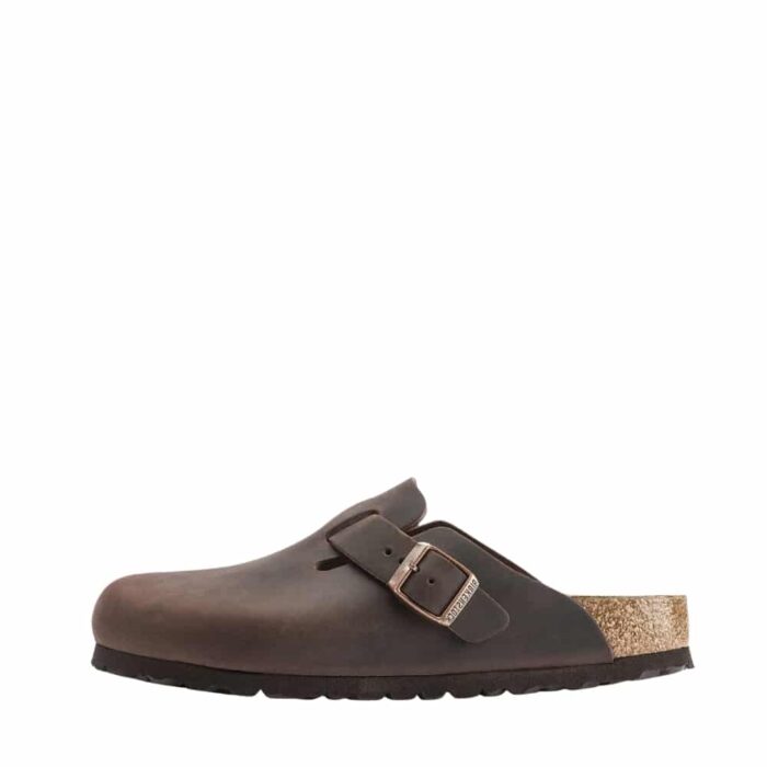 Birkenstock Boston Slippers til dame i brun med ruskindsål og justerbar rem.