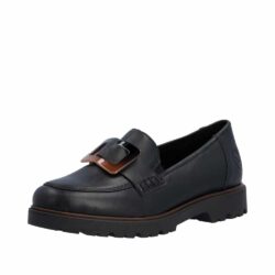 Rieker loafers til dame i sort med spændedetalje samt skindsål
