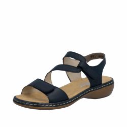 Rieker sandal til dame i mørkeblå med skindoverdel samt to justerbare velcroreme
