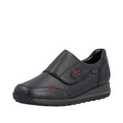 Rieker sko til dame i sort med velcro og Rieker-Tex