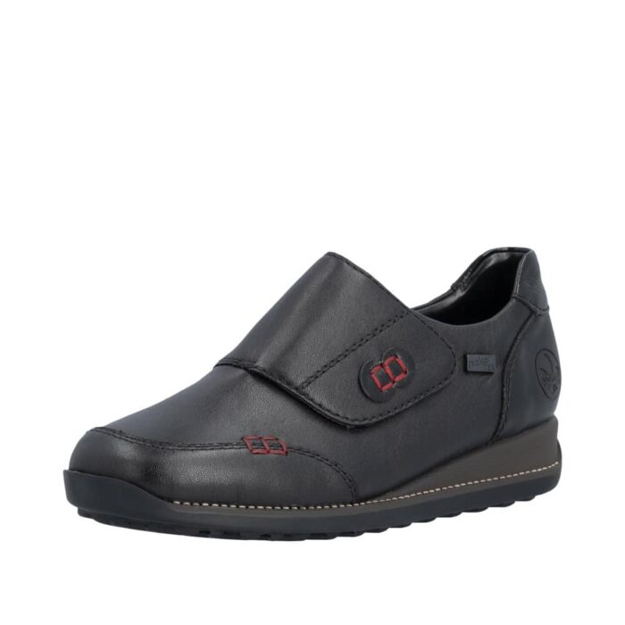 Rieker sko til dame i sort med velcro og Rieker-Tex
