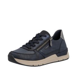 Rieker sneakers til dame i blå med lynlås i siden og snørebånd samt blød udtagelig sål