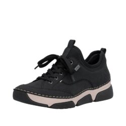 Rieker sneakers til dame i sort med skindsål og Rieker-Tex samt snørebånd