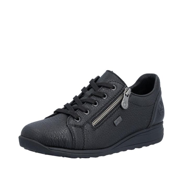 Rieker sneakers til dame i sort med skindoverdel og ekstra bredde H samt Rieker-Tex og udtagelig sål