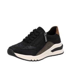 Rieker sneakers til dame i sort med udtagelig sål og ekstra bredde H samt funktionel lynlås