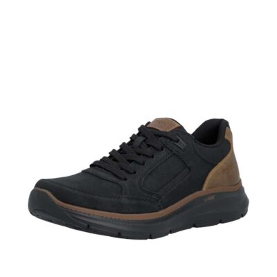 Rieker sneakers til herre i sort med snørebånd og lynlås samt ekstra bredde G