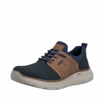 Rieker sneakers til herre i blå og brun med elastisk overdel og Rieker Antistress sål.